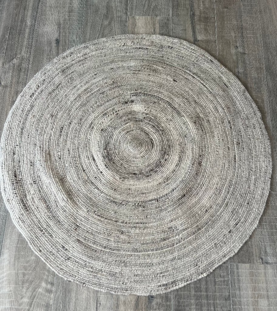 Handgemaakt rond wol jute zacht stoer vloerkleed 102cm grijs, 100 tot 150 cm, Vintage boho, Rond, 200 cm of meer