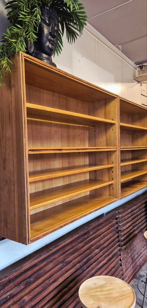 Mid-Century Houten Vintage Hangkasten | Schoolkasten, Huis en Inrichting, Kasten | Boekenkasten, Gebruikt, 50 tot 100 cm, Minder dan 100 cm