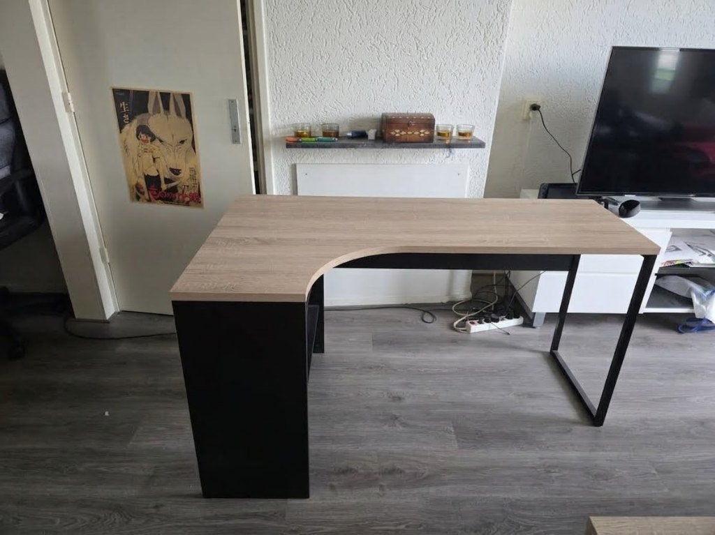 Mooi L-vormig Hoekbureau Hannover – Zwart/Eiken, Ophalen, Gebruikt, Hoekbureau, Industrieel