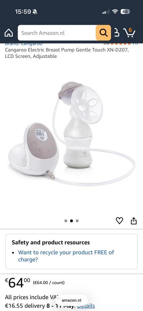Cangaroo Elektrische Borstkolf XN-D207 met LCD Scherm, Kinderen en Baby's, Ophalen of Verzenden, Zo goed als nieuw, Borstkolf