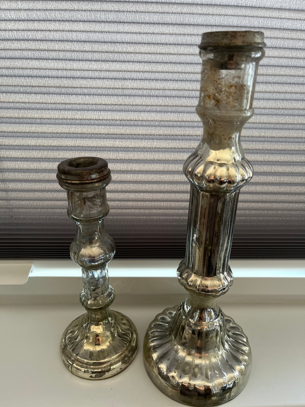 Set van 2 antieke armeluiszilver kandelaars, Antiek en Kunst, Antiek | Kandelaars, Ophalen of Verzenden, Glas