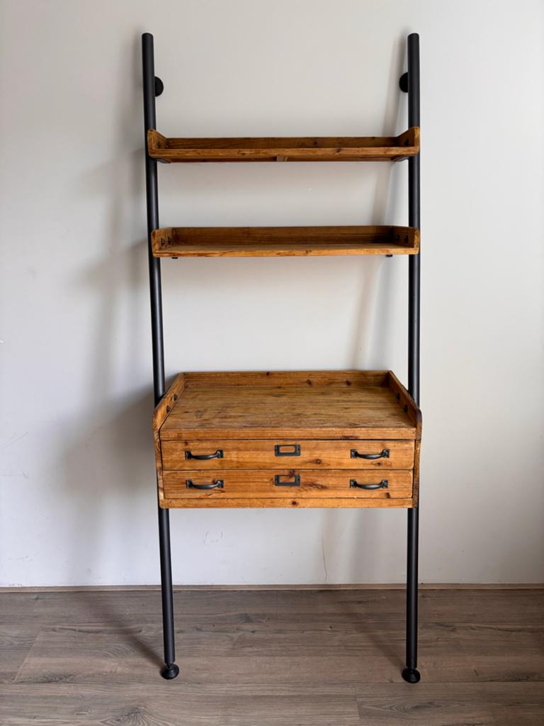 Teakhouten wandmeubel met lade en planken, Huis en Inrichting, Kasten | Overige, Ophalen, Gebruikt