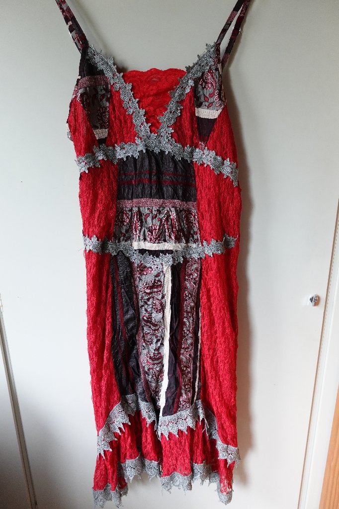 Unieke rode boho jurk met kant en kanten bolero jasje vestje, Maat 38/40 (M), Ophalen of Verzenden, Zo goed als nieuw, Rood