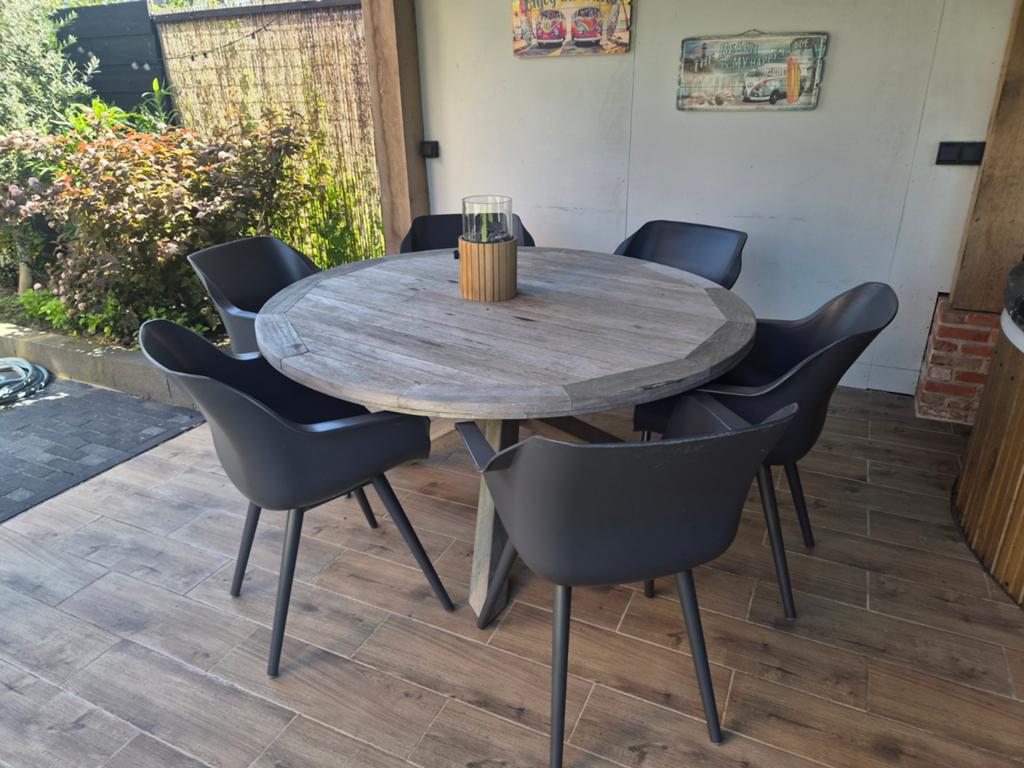 Hartman tuinset met ronde tafel en 6 stoelen, Ophalen, Gebruikt, 6 zitplaatsen, Tuinset