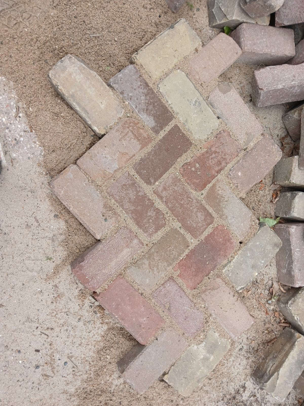 700m² oud gebakken 10duimer bont genuanceerd, Ophalen of Verzenden, Beton, Terrastegels
