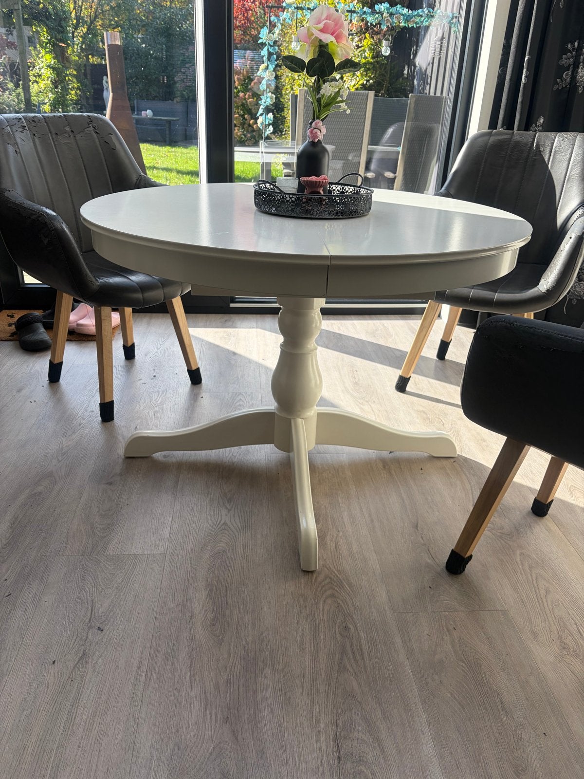 Uitschuifbare eettafel, wit, rond/ovaal ROSENTORP, Ophalen, Gebruikt, 100 tot 150 cm, Rond