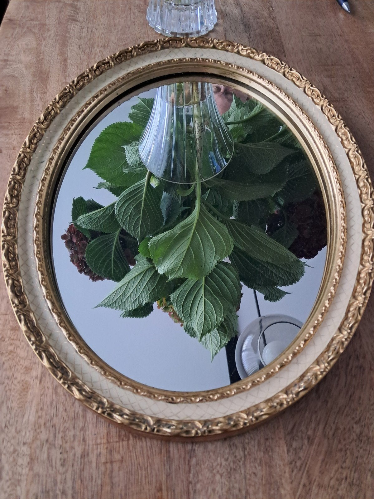 Vintage Pieterman spiegel, ovaal, goudkleurig, 40x30 cm, Ophalen of Verzenden