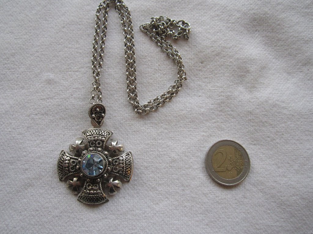 53.   Schitterende oude ketting + hanger,  zilver, Sieraden, Tassen en Uiterlijk, Antieke sieraden, Ophalen, Zilver, Ketting