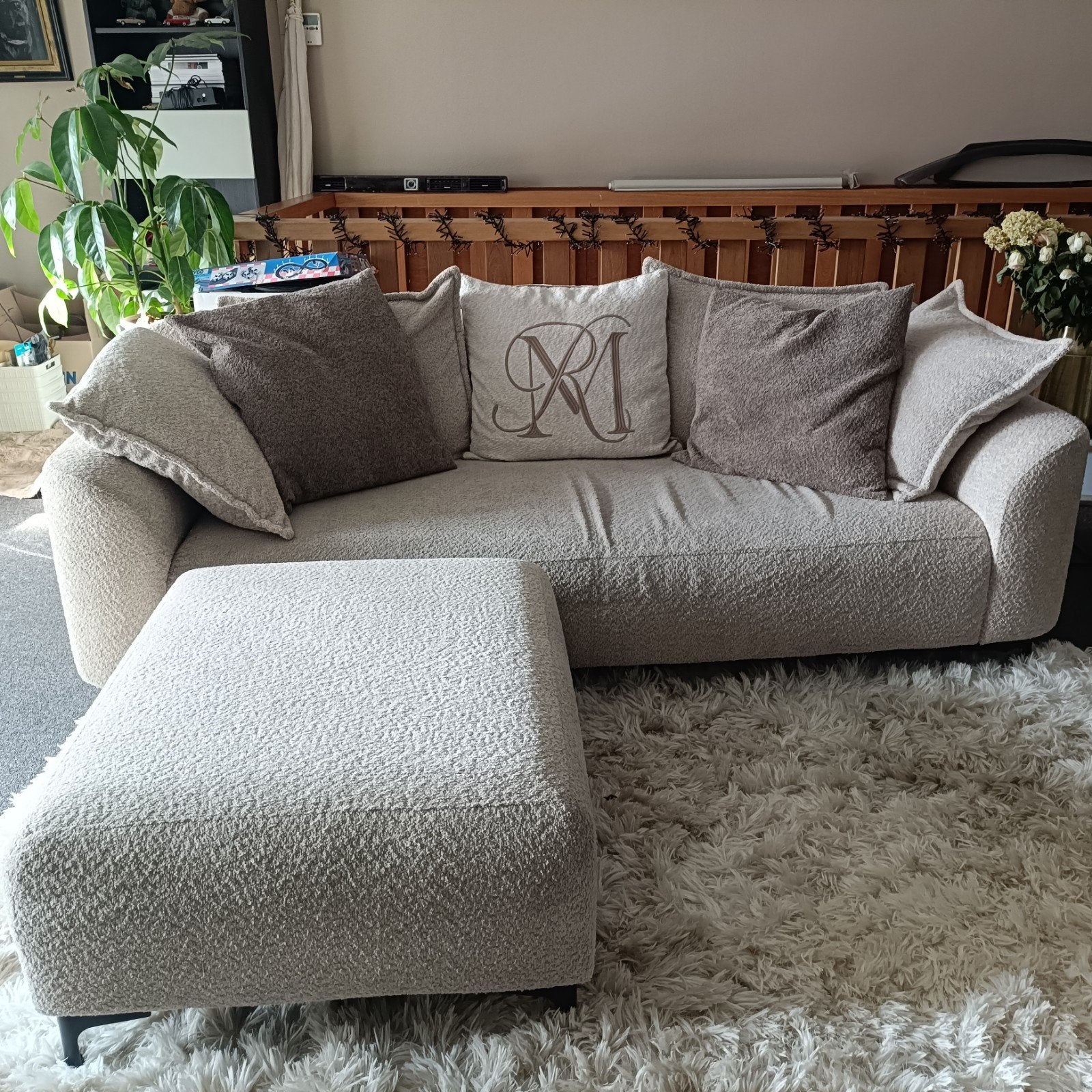 zeer goed Riviera Maison stijl bank met hocker, Ophalen, Gebruikt, Stof, Landelijk