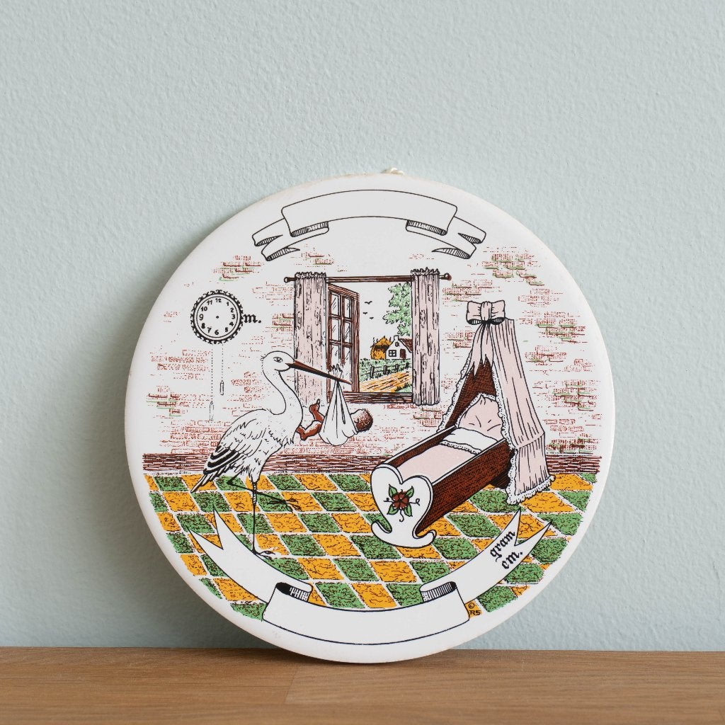 Handbeschilderd geboorte tegel, vintage Aspora, Ophalen of Verzenden