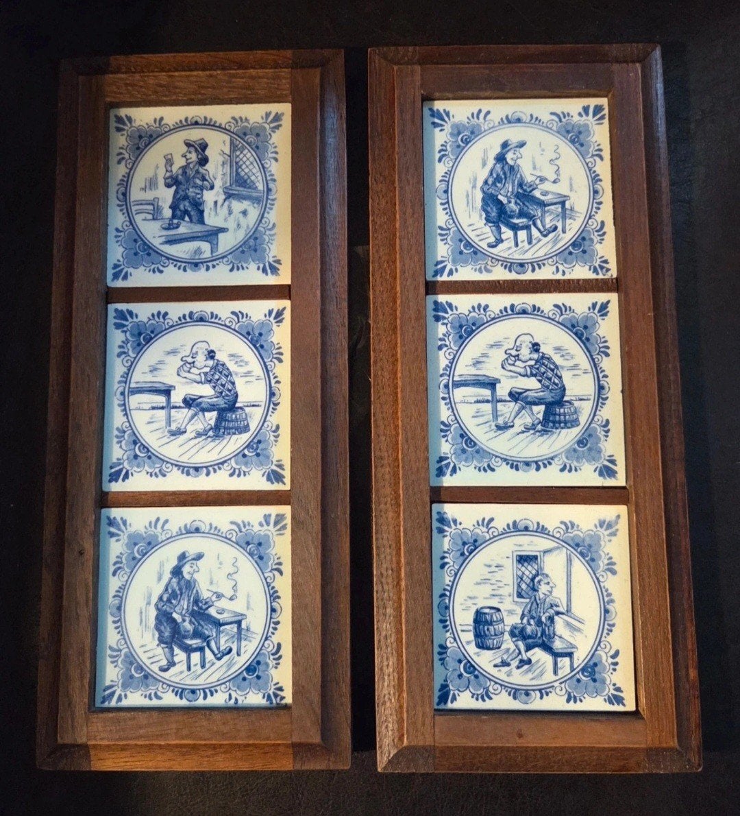 Vintage lijst met Delfts blauwe tegels  (2 stuks), Ophalen of Verzenden