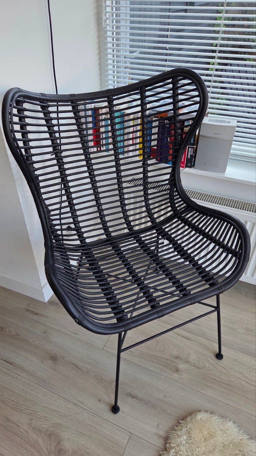 Zwarte rotan fauteuil, Ophalen, Gebruikt, Modern, Bohemian, Zwart