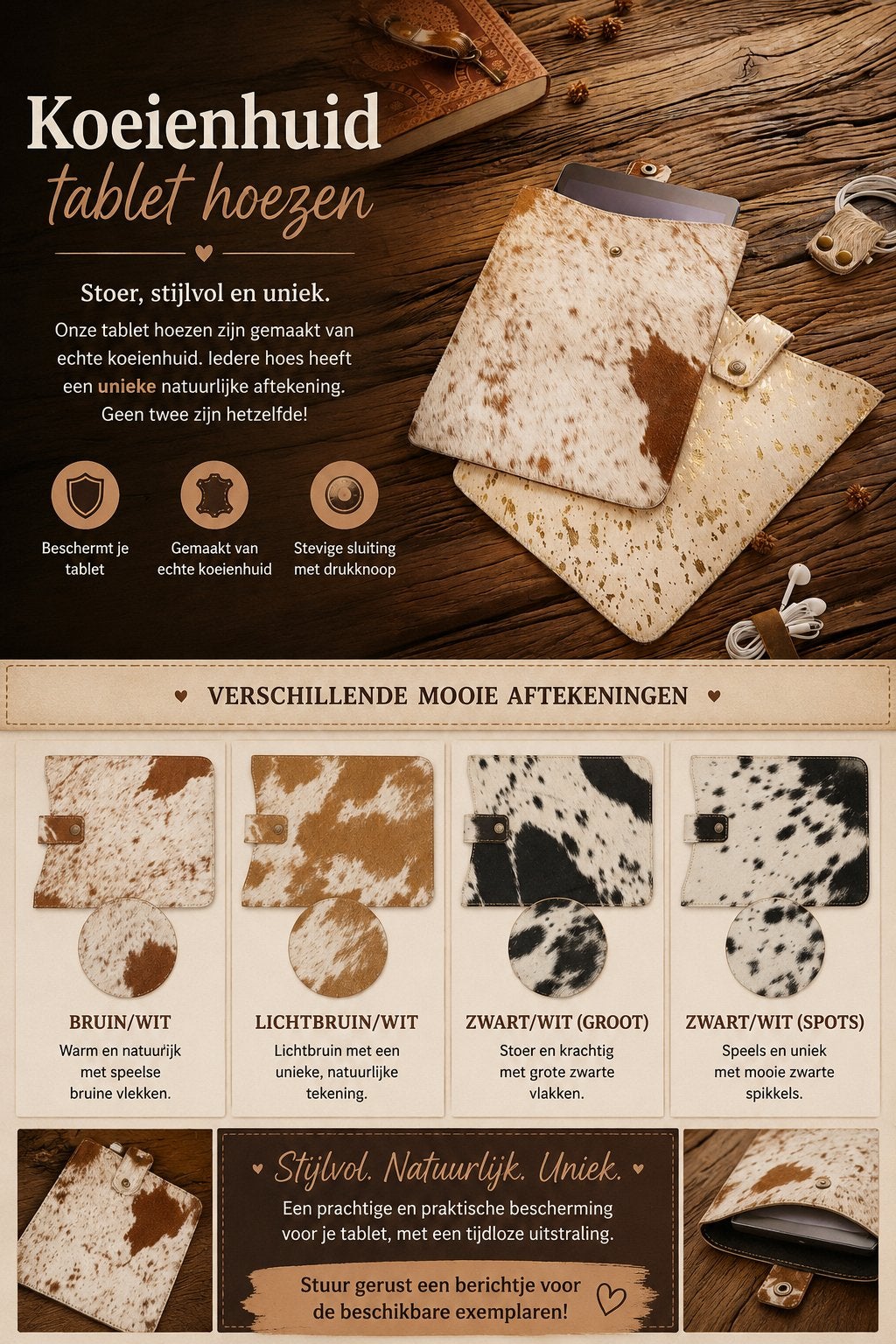 Koeienhuid Tablet hoezen, Ophalen of Verzenden, Nieuw, 10 inch, Bescherming voor- en achterkant