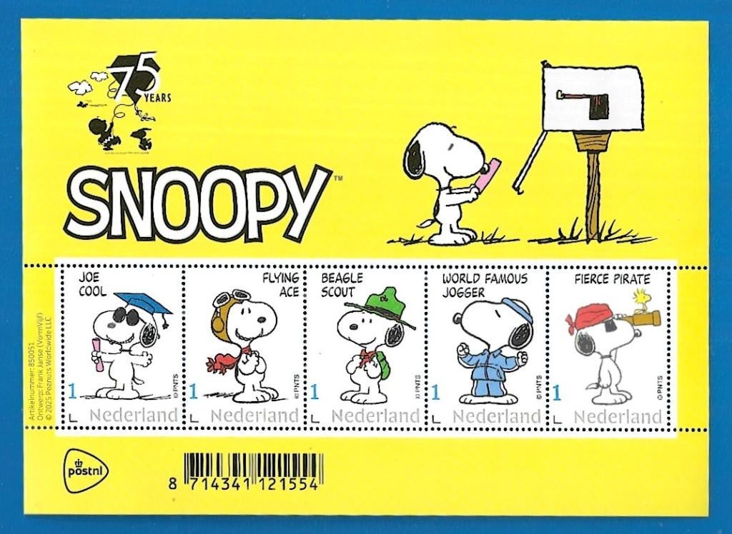 Snoopy 75 jaar (postzegelvel), Postzegels en Munten, Verzenden, Na 1940, Postfris