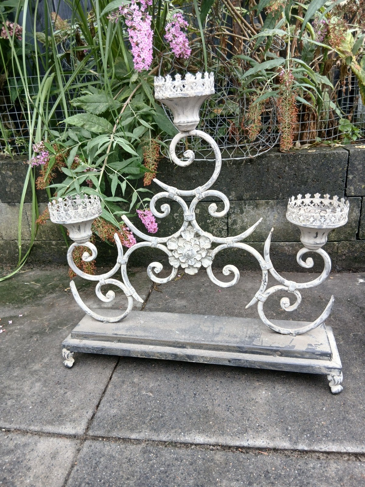 metalen brocante-look kandelaar/plantenrekje, Ophalen of Verzenden, Grijs, Overige typen, 50 cm