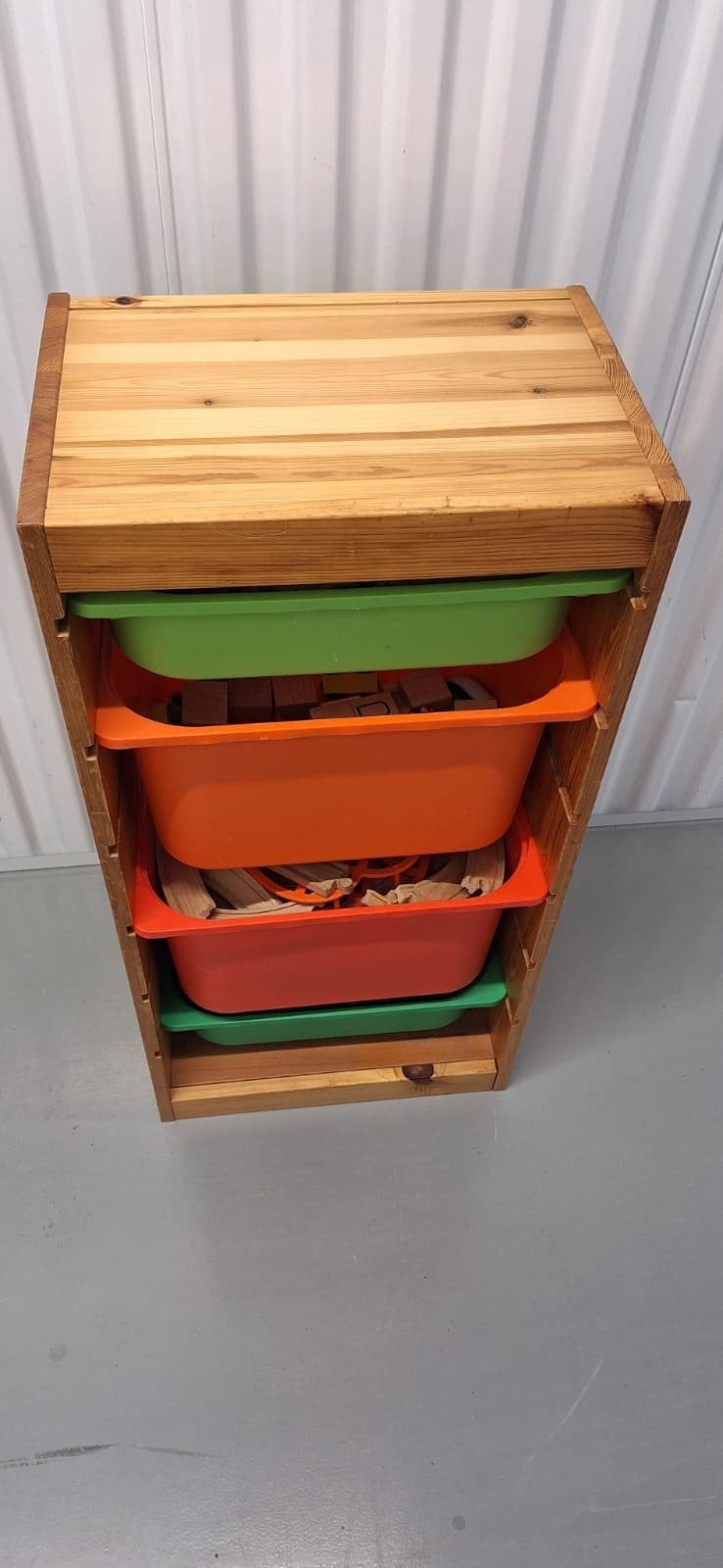 Houten treinbaan en blokken in ikea trofast opbergrek, Ophalen, Gebruikt, Jongen of Meisje