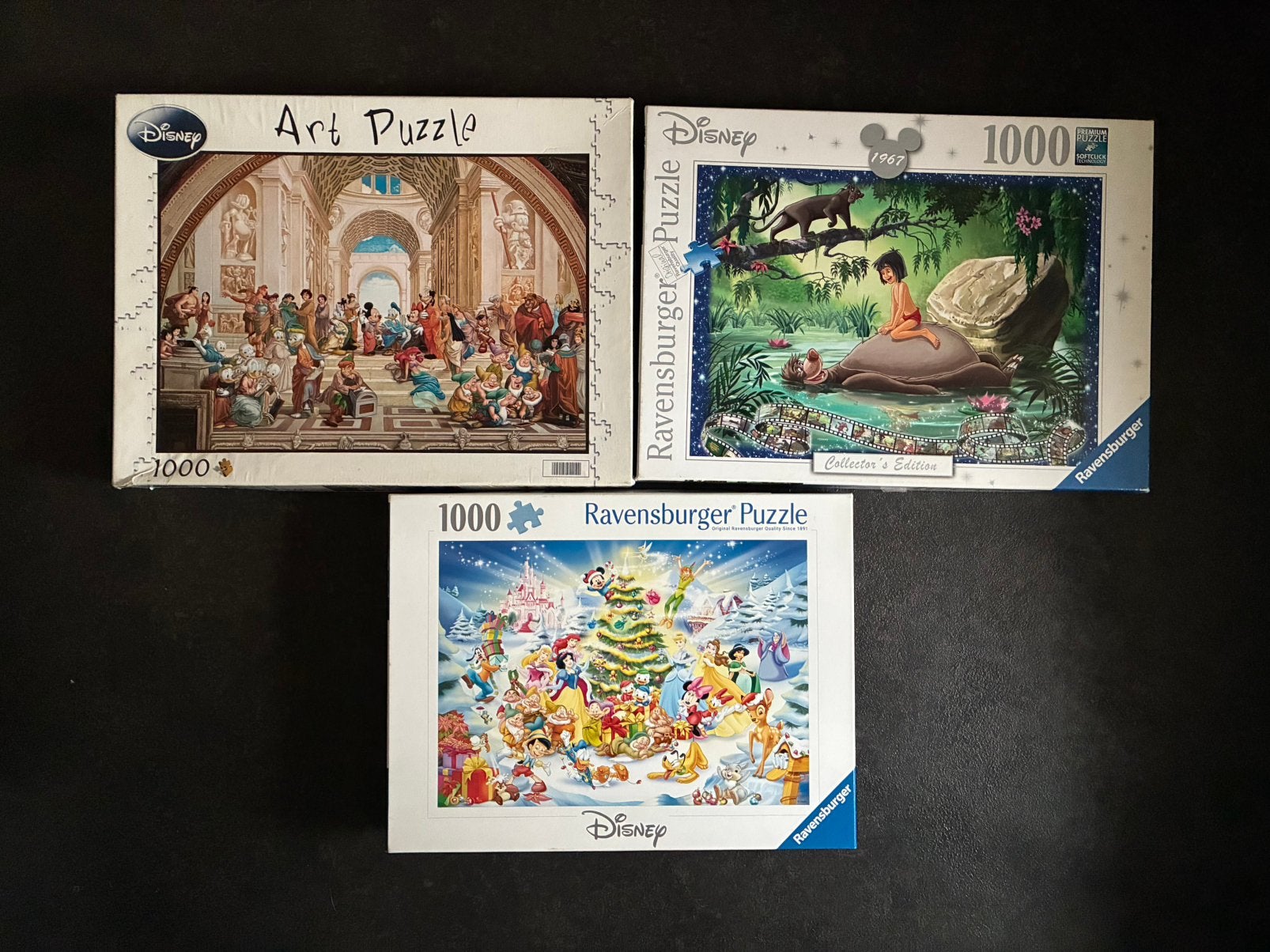 Dinsey puzzels Ravensburger art Christmas jungle book 1000, Ophalen of Verzenden, 500 t/m 1500 stukjes, Zo goed als nieuw, Legpuzzel