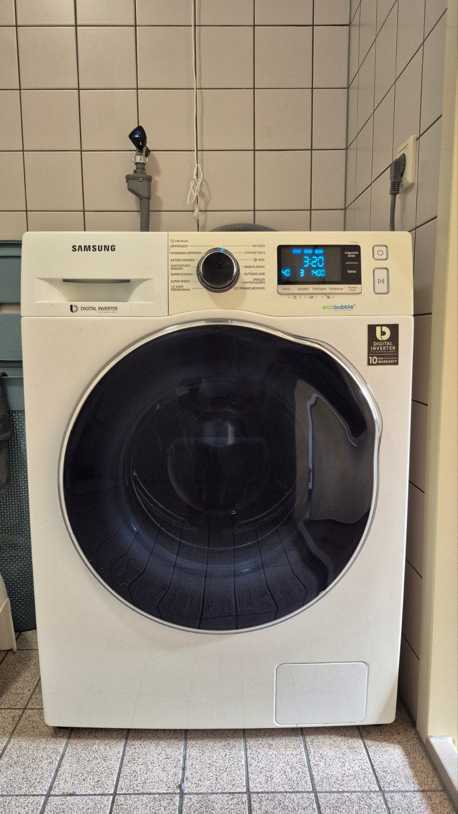 Samsung EcoBubble was-droogcombinatie, 6 tot 8 kg, Ophalen, Gebruikt, 85 tot 90 cm