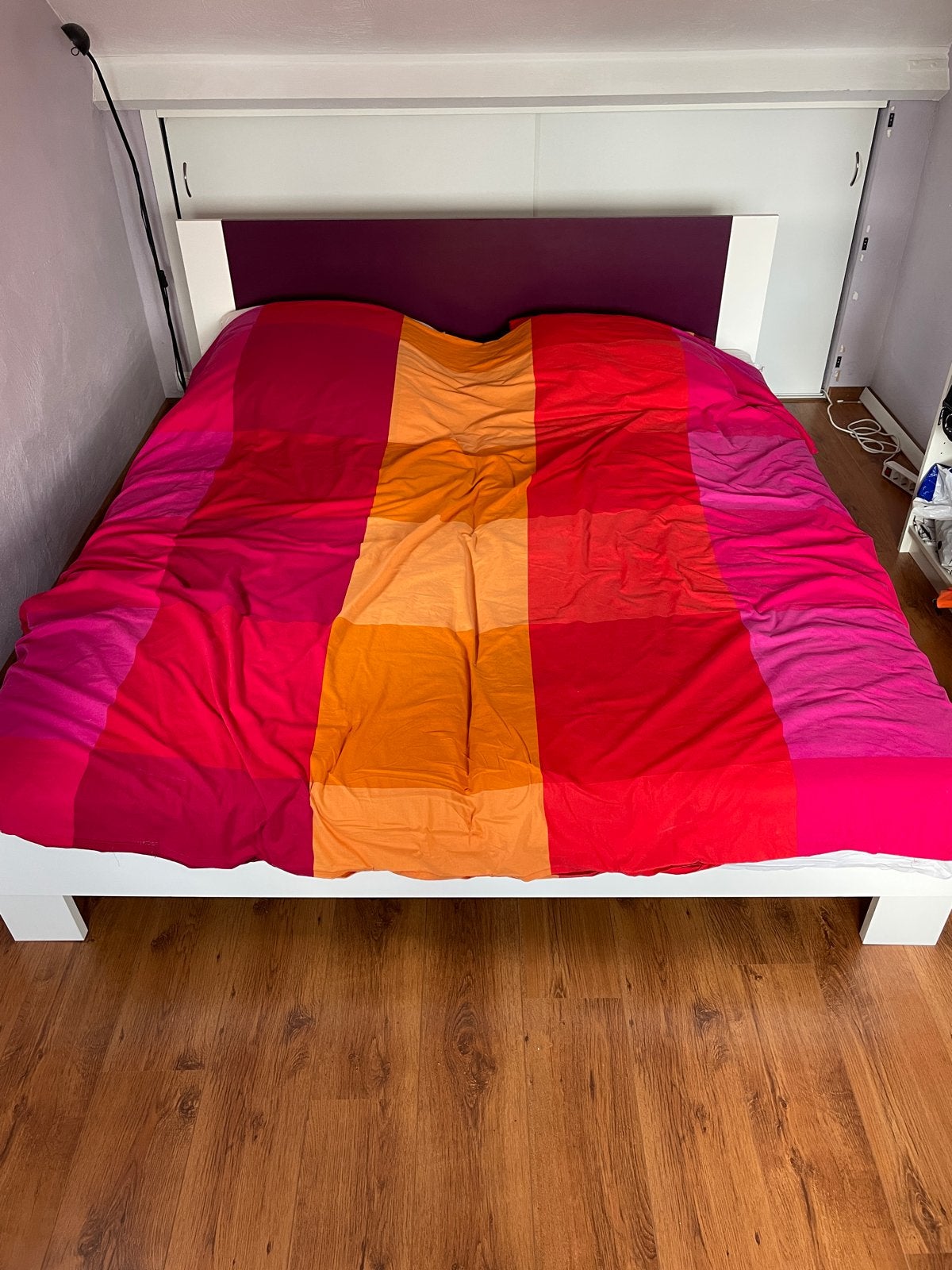 Tweepersoonsbed met lattenbodems (excl. matras), Huis en Inrichting, Ophalen, Gebruikt, Wit, Tweepersoons