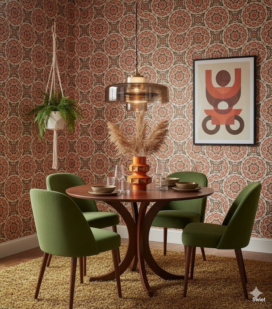 7083 warm terra medaillon behang met vintage sfeer swiet, Ophalen of Verzenden, Bruin