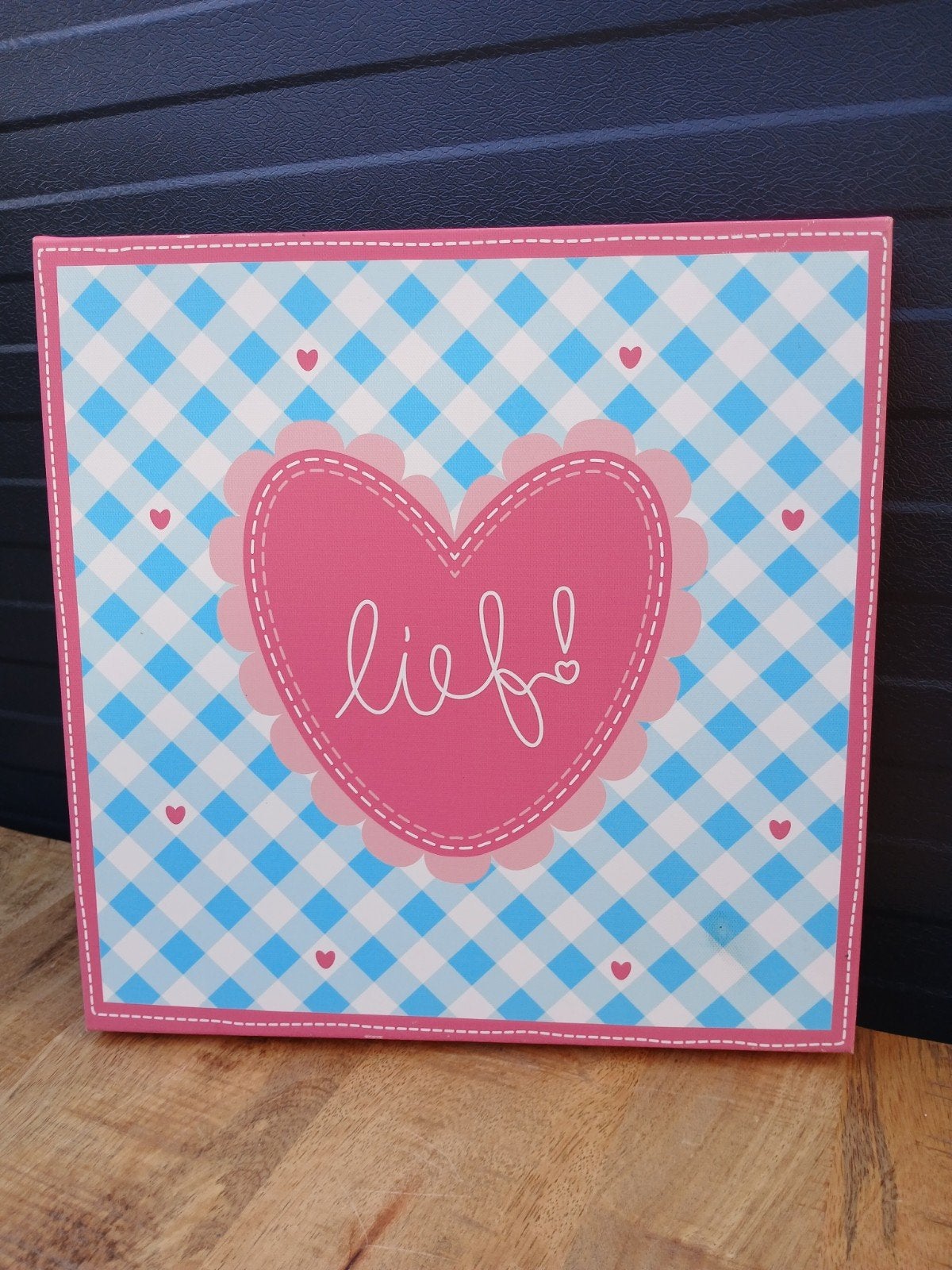 Lief! Canvas schilderij 30x30 cm met hartjes, Ophalen of Verzenden, Gebruikt, Roze