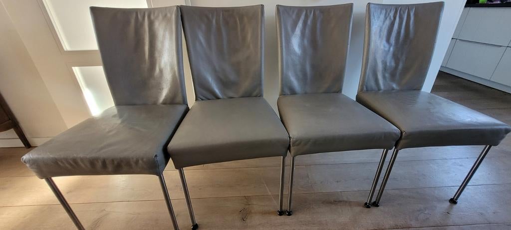 4 leren eetkamerstoelen Bert Plantagie, Huis en Inrichting, Stoelen, Ophalen, Gebruikt, Vier