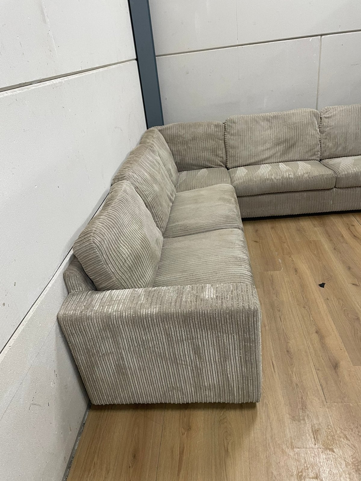 Mooie luxe beige creme ribstof hoekbank - GEREINIGD!!!, Ophalen, 250 tot 300 cm, Luxe, Hoekbank