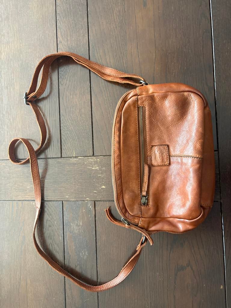 Bear Design leren schoudertasje - Cognac, Overige merken, Gebruikt, Bruin, Ophalen of Verzenden