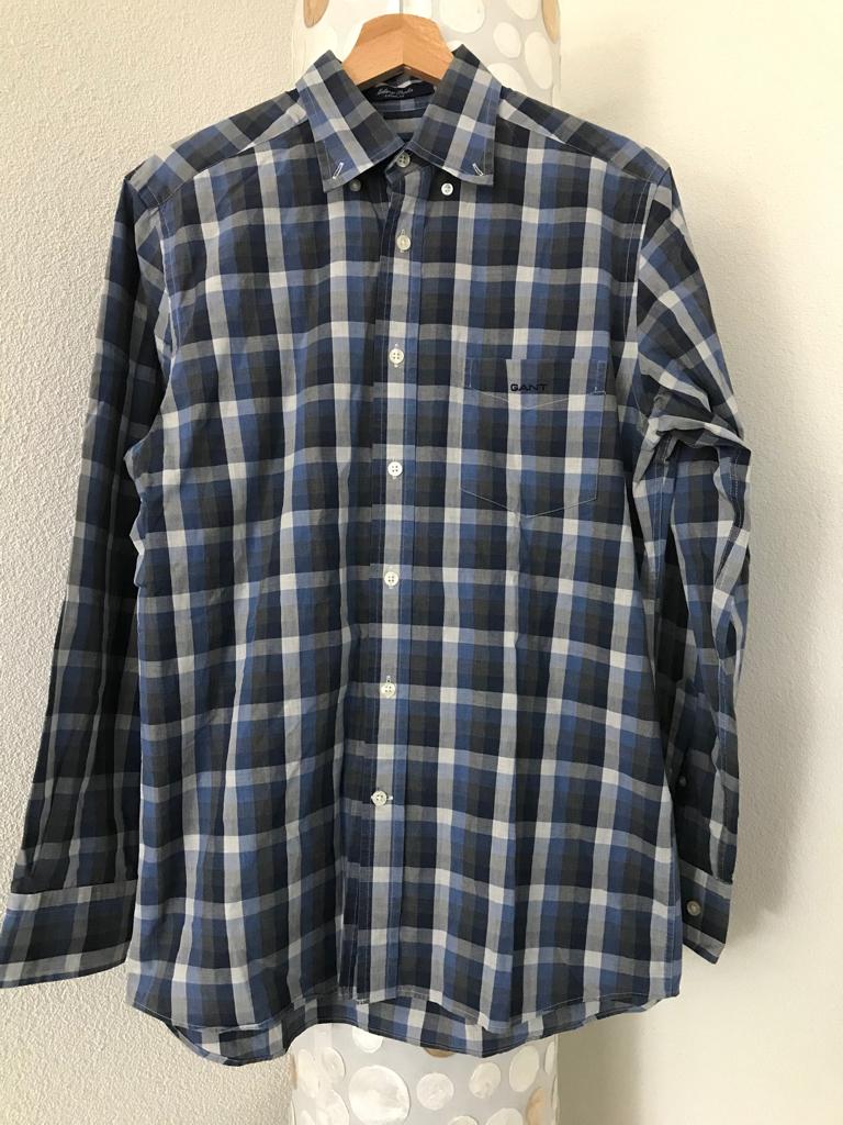 Gant blouse overhemd geblokt casual fit s blauw, Blauw, Halswijdte 38 (S) of kleiner, GANT, Zo goed als nieuw