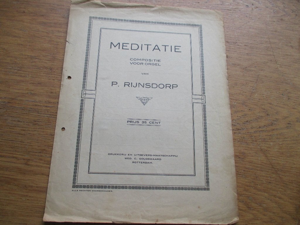 MEDITATIE VOOR ORGEL - P. RIJNSDORP, Ophalen of Verzenden, Artiest of Componist, Religie en Gospel, Orgel