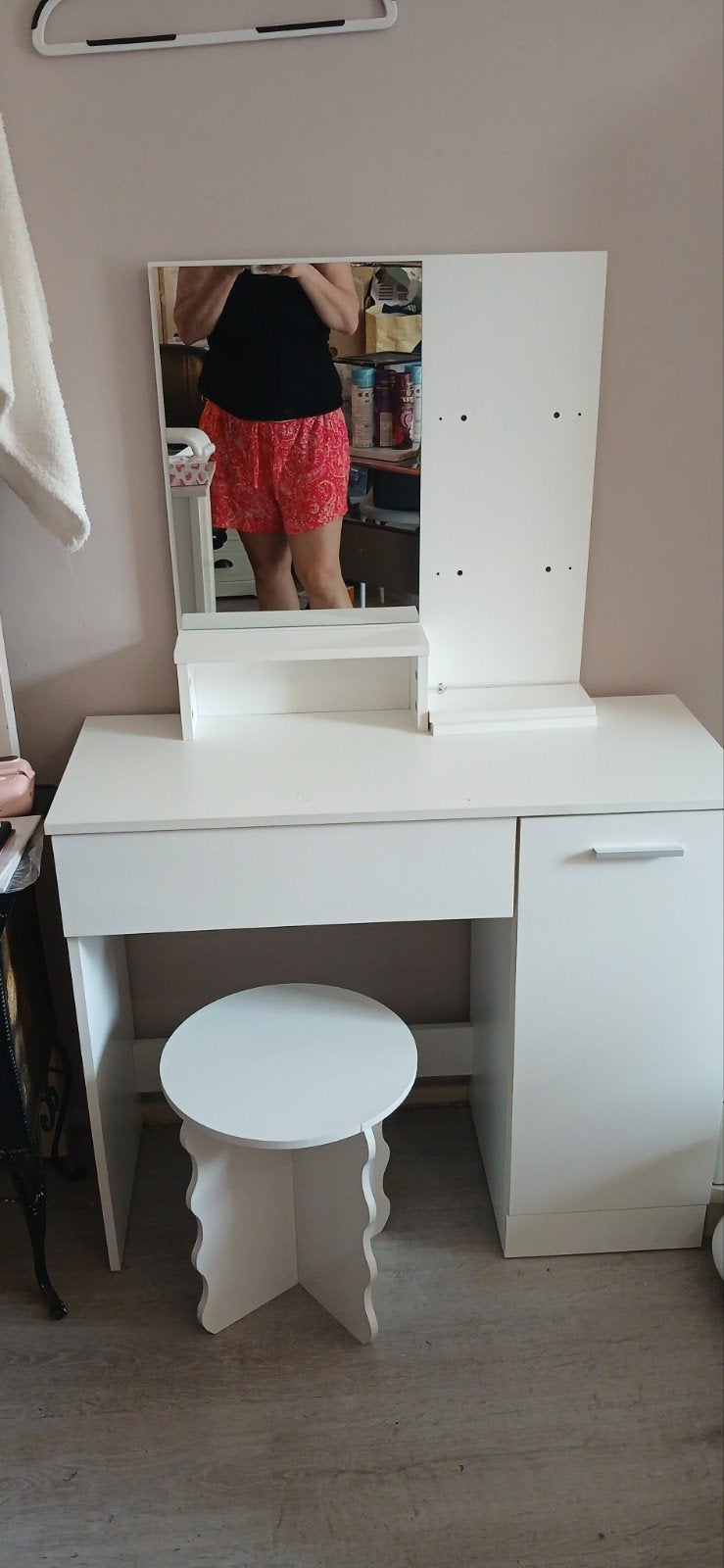 Witte kaptafel met spiegel en krukje, Ophalen, Gebruikt, 100 tot 150 cm, 100 tot 150 cm