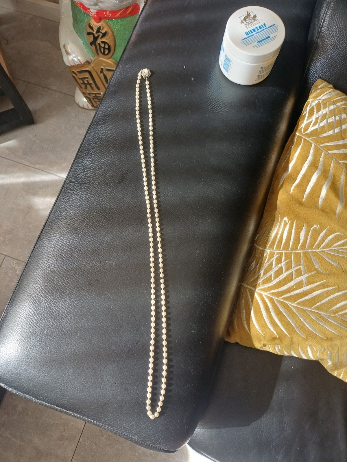 vintage  handgeknoopte akoya parelketting met zilveren slot, Ophalen of Verzenden, Zilver, Ketting