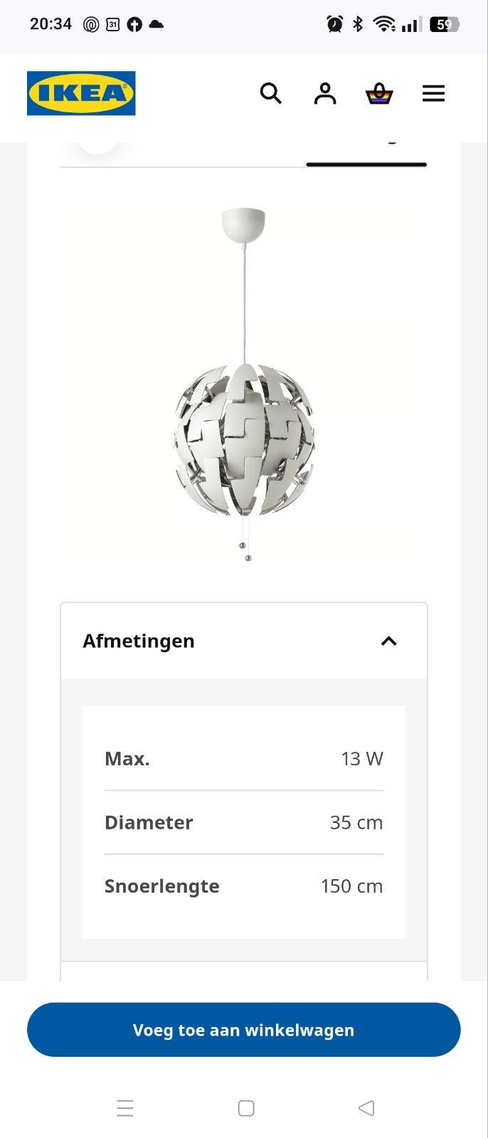 Ikea uitschuifbare lamp, Huis en Inrichting, Lampen | Kroonluchters, Ophalen
