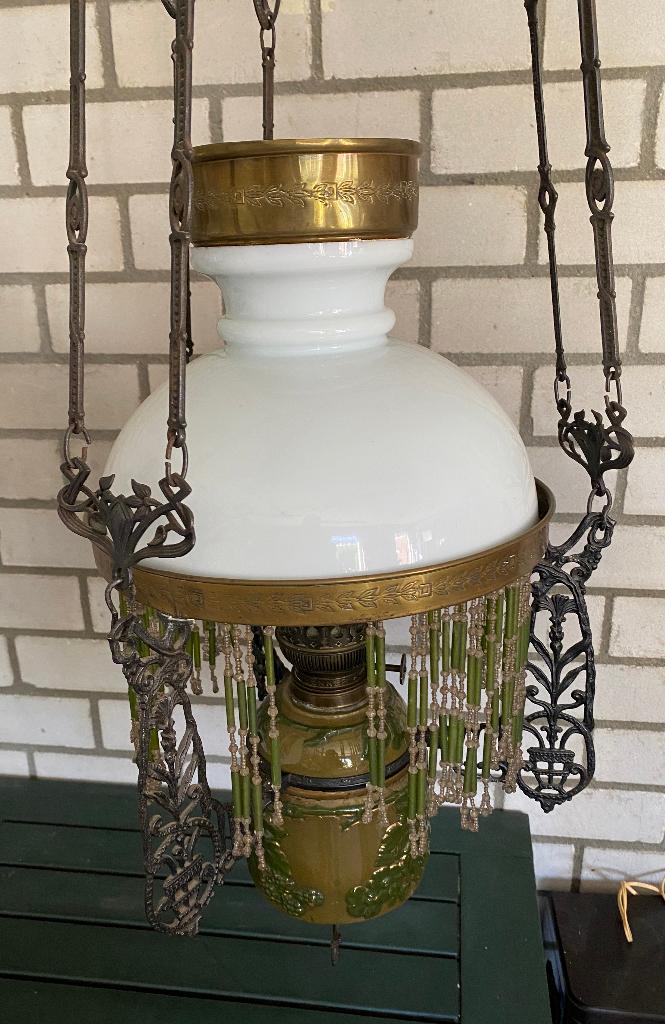 Antieke hangende olielamp, kroonluchter, Nederlands 19e eeuw, Antiek en Kunst, Antiek | Lampen, Ophalen