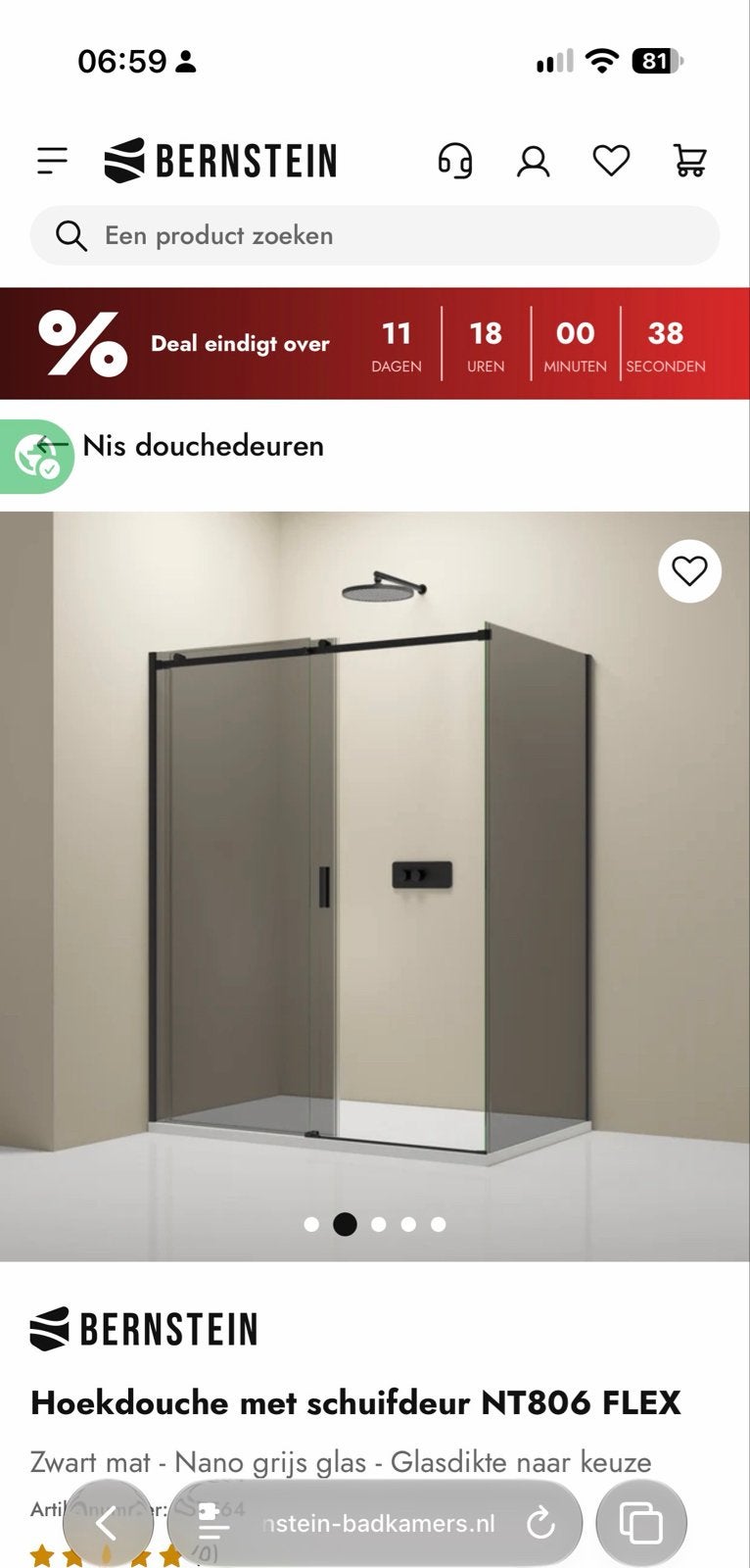 Nieuw Bernstein hoekdouche NT806 FLEX, lees advertentie svp!, Ophalen of Verzenden, Nieuw, Glas, Douche