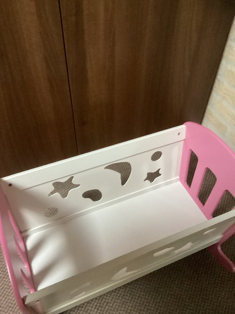 Roze en witte poppenwieg met sterren en maan, Ophalen, Zo goed als nieuw, Babypop