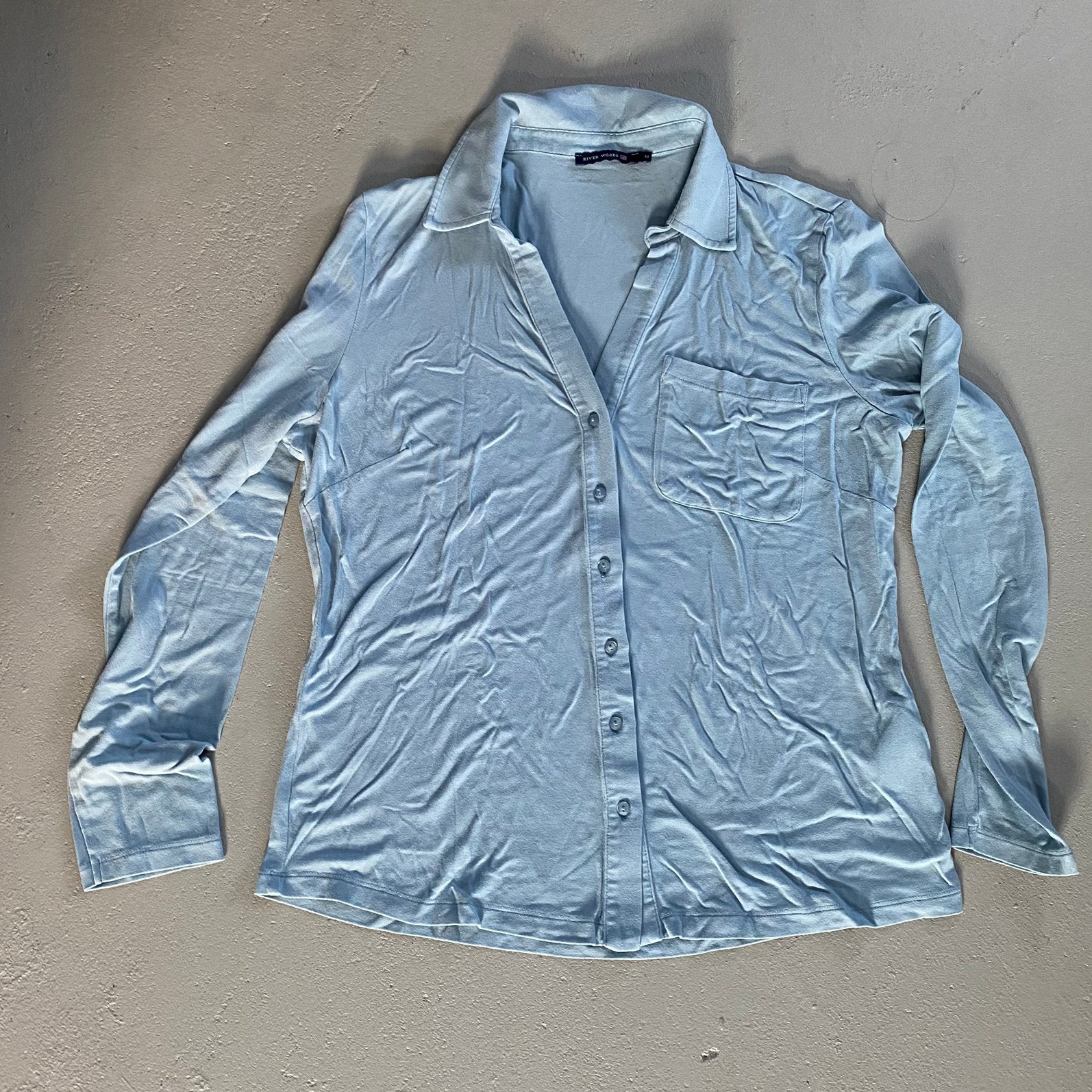 Lichtblauwe stretch blouse van River Woods maat M, Verzenden, Zo goed als nieuw, Maat 38/40 (M), Blauw