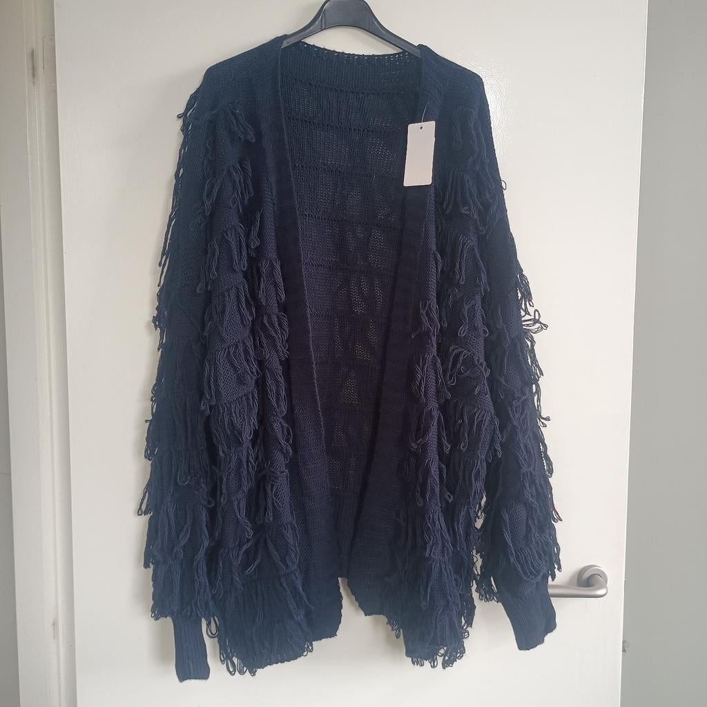 Blauw vest met franjes, Curved Angels, Blauw, Maat 46/48 (XL) of groter, Nieuw