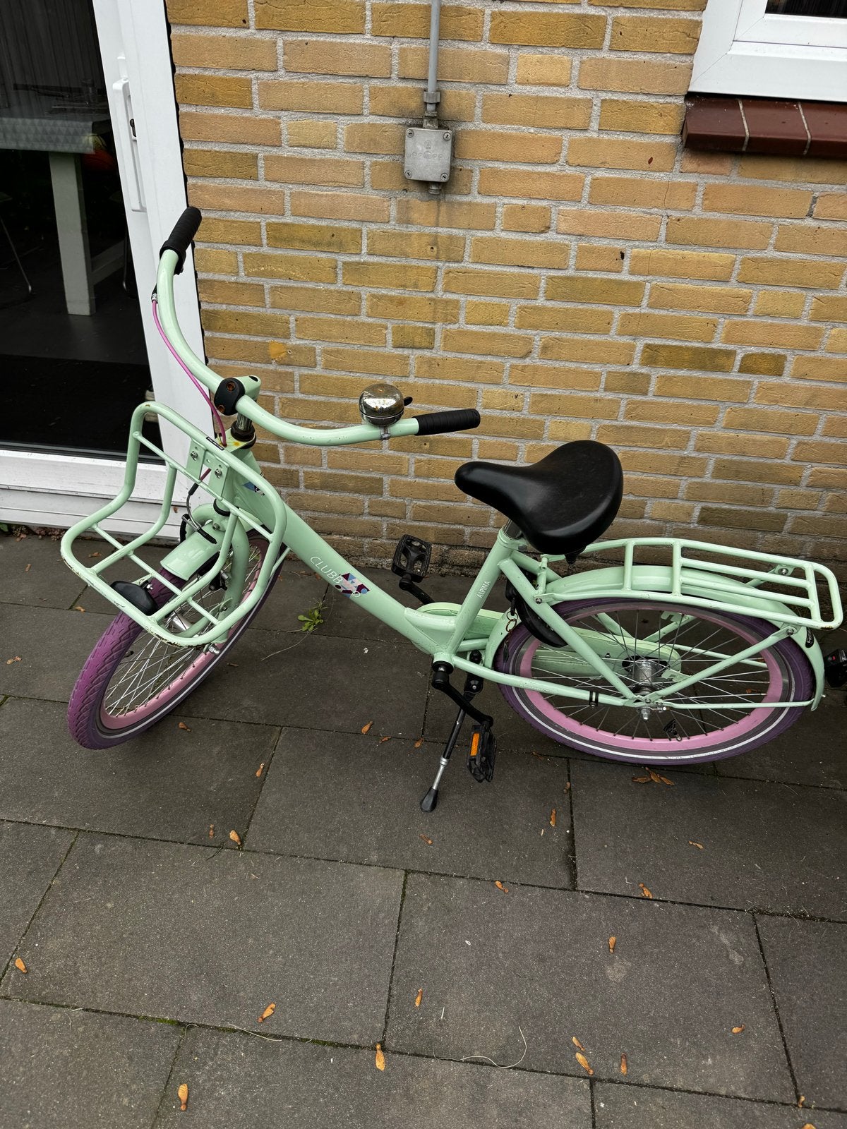 Mintgroene kinderfiets met paarse accenten, Ophalen, Terugtraprem, Gebruikt, Handrem