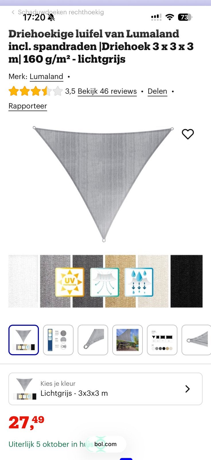 Schaduwdoek voor buiten - Grijs, Tuin en Terras, Ophalen of Verzenden, Nieuw
