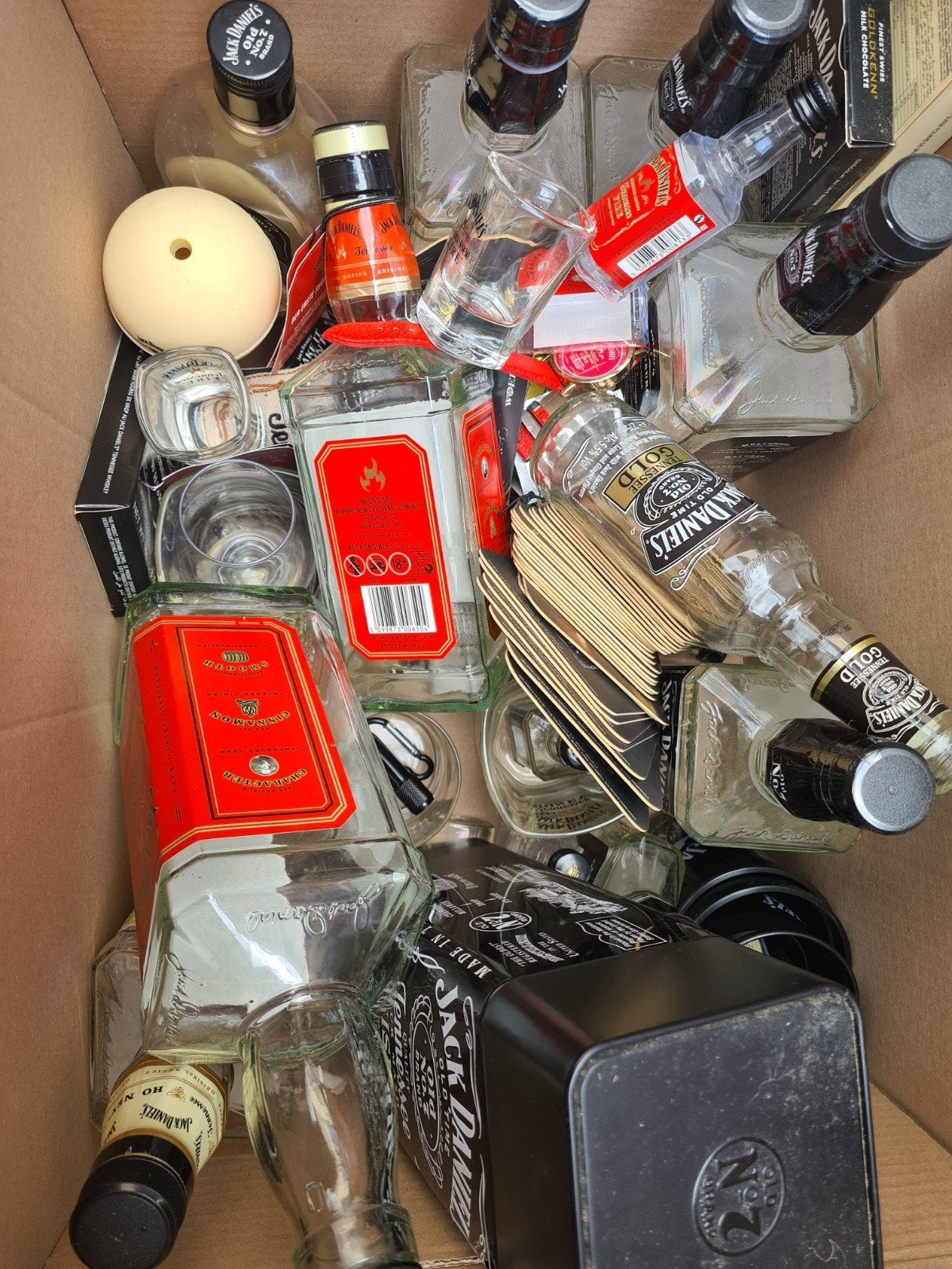 Jack Daniel's flessen, glazen en dozen, Ophalen of Verzenden, Gebruikt