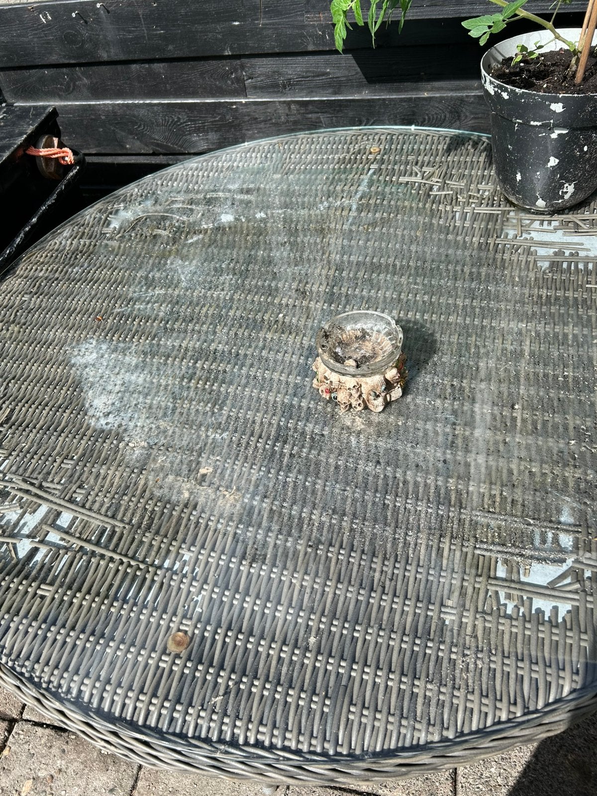 Gratis tuintafel met glasplaat, Tuin en Terras, Ophalen, Zo goed als nieuw, Rechthoekig, Aluminium