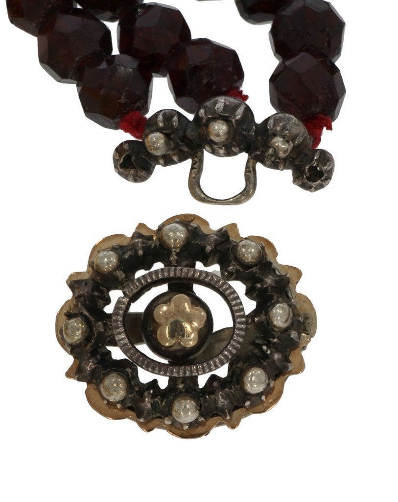 Granaat antieke ketting fraai 14k slot goud zilver robuust, Ophalen of Verzenden, Goud, Ketting, Met edelsteen