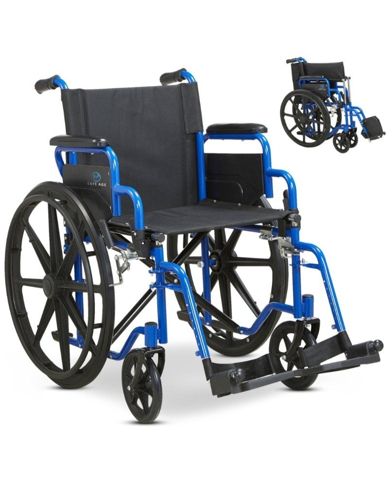 Opvouwbare rolstoel Safe Age blauw, Diversen, Rolstoelen, Ophalen of Verzenden, Inklapbaar, Zo goed als nieuw, Duwrolstoel