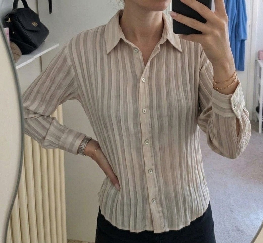 Zara Lichtbeige Kreukel-look Blouse Maat S, Kleding | Dames, Verzenden, Zo goed als nieuw, Maat 36 (S), Zara