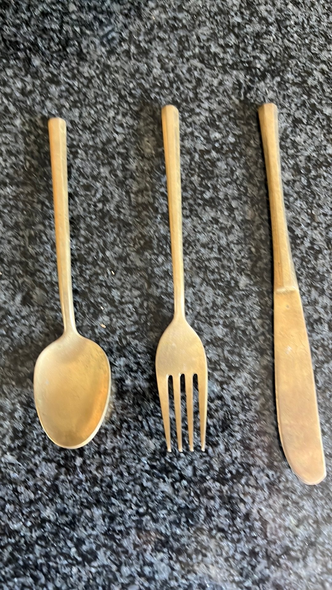 Vintage goudkleurig bestek – lepel, vork en mes – retro, Verzenden
