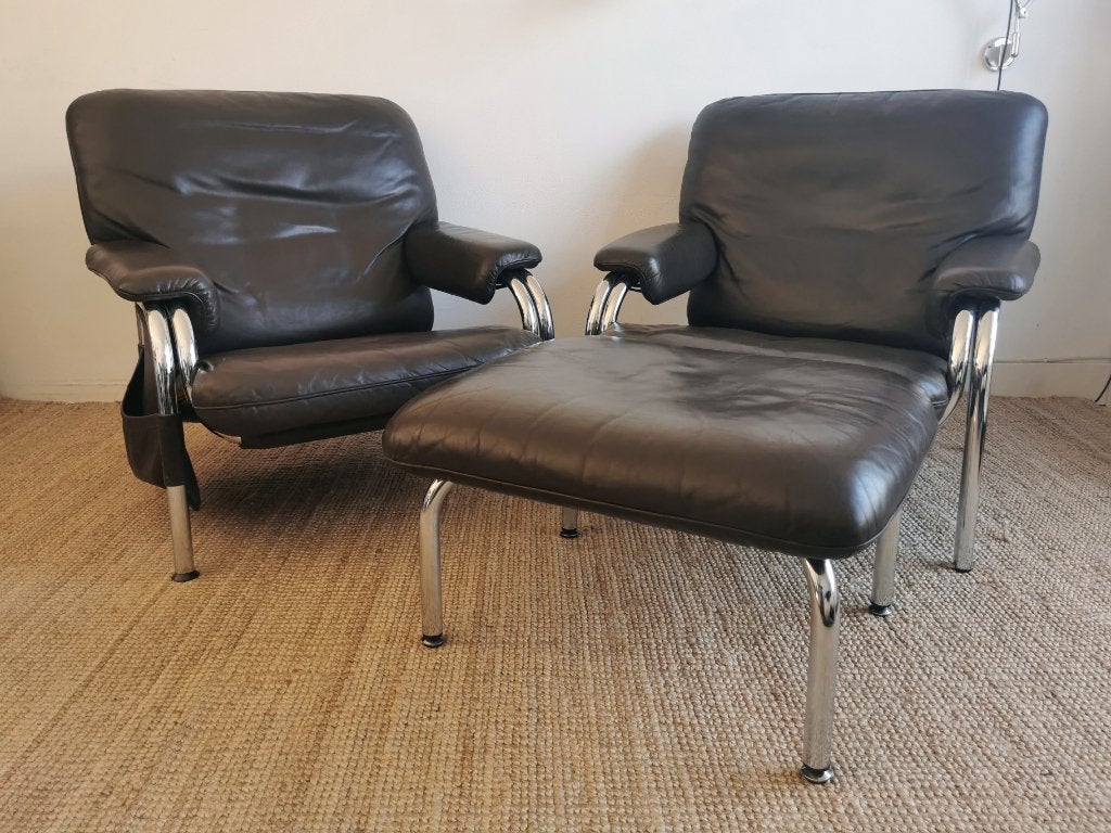 2x De Sede Kangaroo Vintage Fauteuils Hans Eichenberger 70's, Ophalen, Gebruikt, Leer, 75 tot 100 cm
