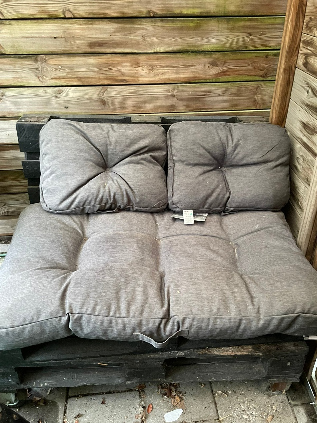 Pallet lounge set met nieuwe kussens, Tuin en Terras, Ophalen, Zo goed als nieuw