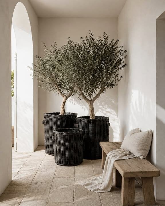 rattan manden, blackwash voor binnen en buiten, Overige materialen, Mand, Rond, Nieuw