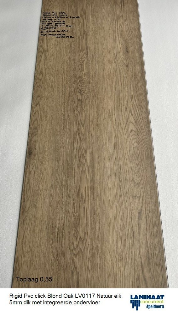 Pvc click Blond Eik Natuur 5mm dik integreerde ondervloer, Bruin, 75 m² of meer, Nieuw, Ophalen of Verzenden